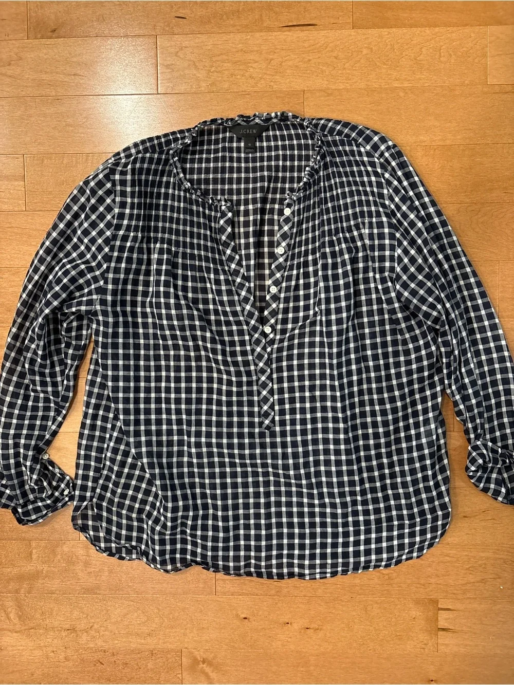 J. Crew Navy Plaid Gingham Button-Front Women's Blouse